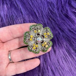 Elegant Floral Brooch with Green and Yellow Accents